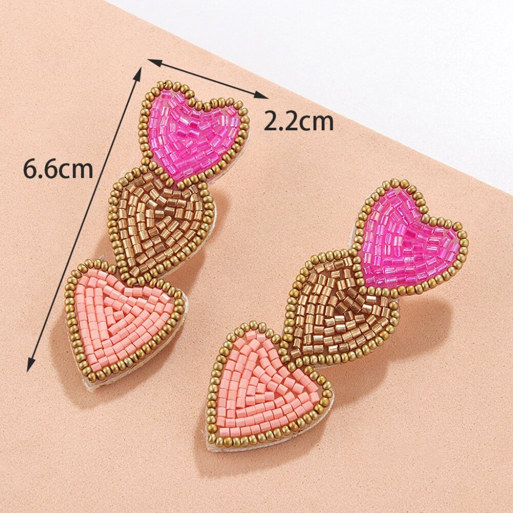 Pink and Brown Heart Beaded Earrings